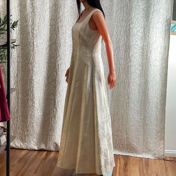 Vintage 90s Scott McClintock Ivory Metallic Jacquard Wedding Gown Prom Dress 10 - Picture 7 of 8